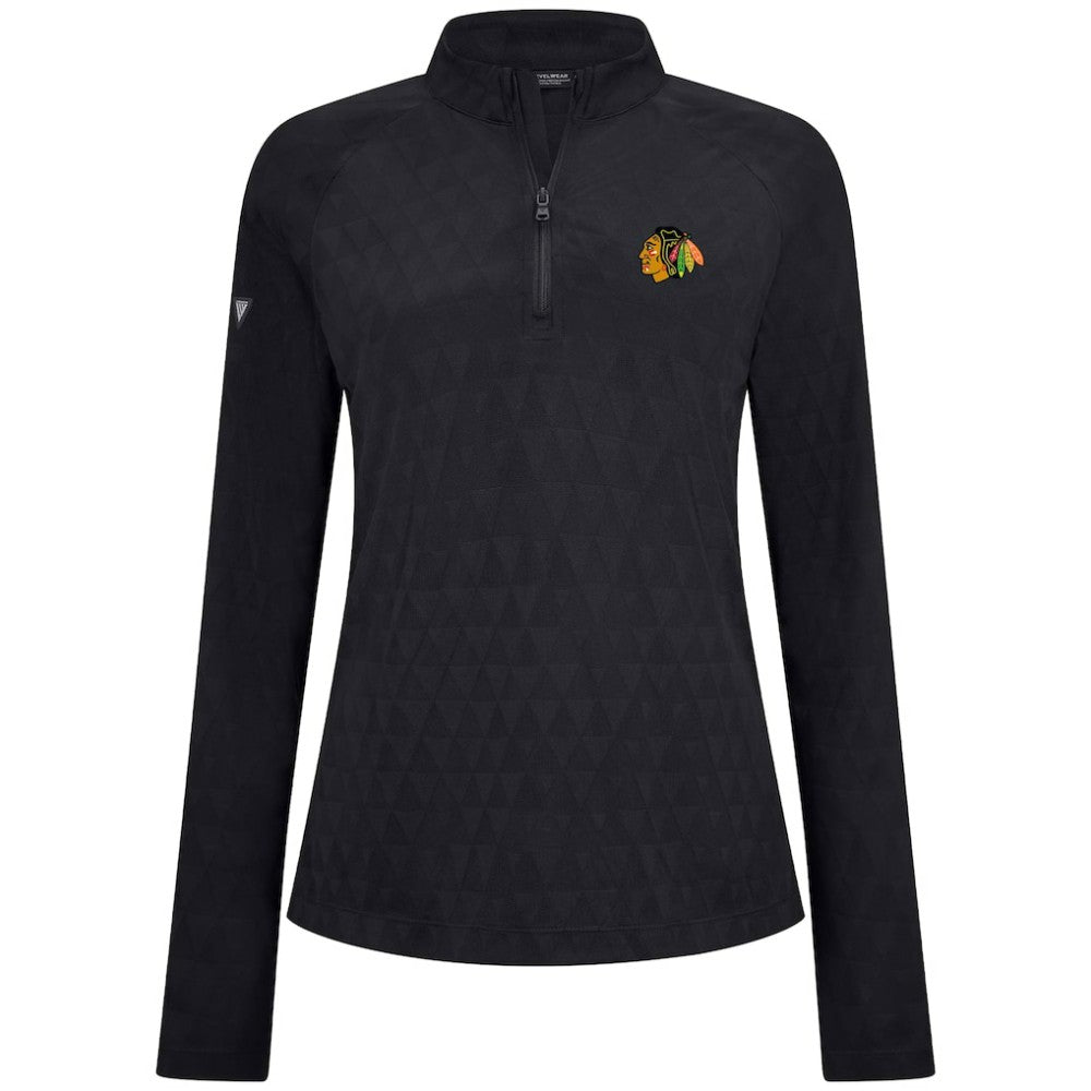 Chicago Blackhawks Levelwear Women's Spike Raglan Quarter-Zip Top - Black | NHL Clearance