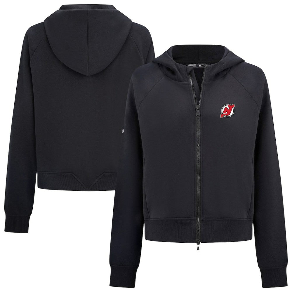 New Jersey Devils Levelwear Women's Judd Raglan Full-Zip Hoodie - Black | NHL Lifestyle