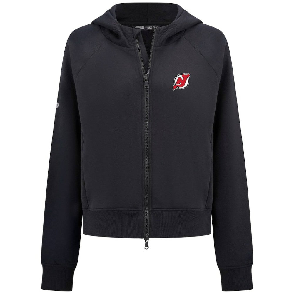 New Jersey Devils Levelwear Women's Judd Raglan Full-Zip Hoodie - Black | NHL Lifestyle