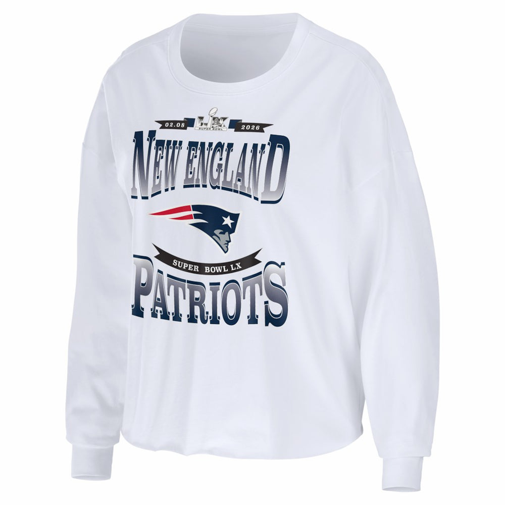 New England Patriots WEAR by Erin Andrews Women's Super Bowl LX Cropped Long Sleeve T-Shirt - White - NFL