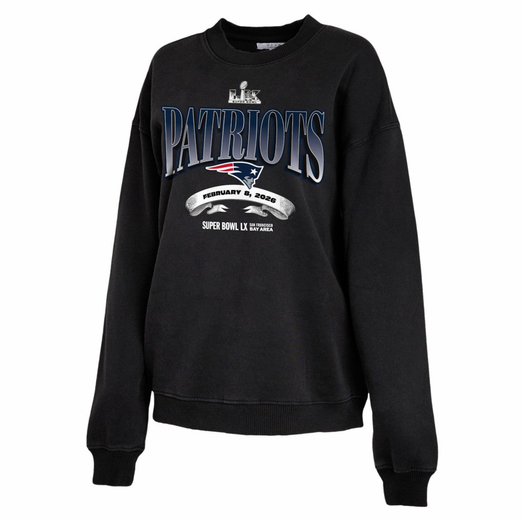 New England Patriots WEAR by Erin Andrews Women's Super Bowl LX Fleece Sweatshirt - Black - NFL