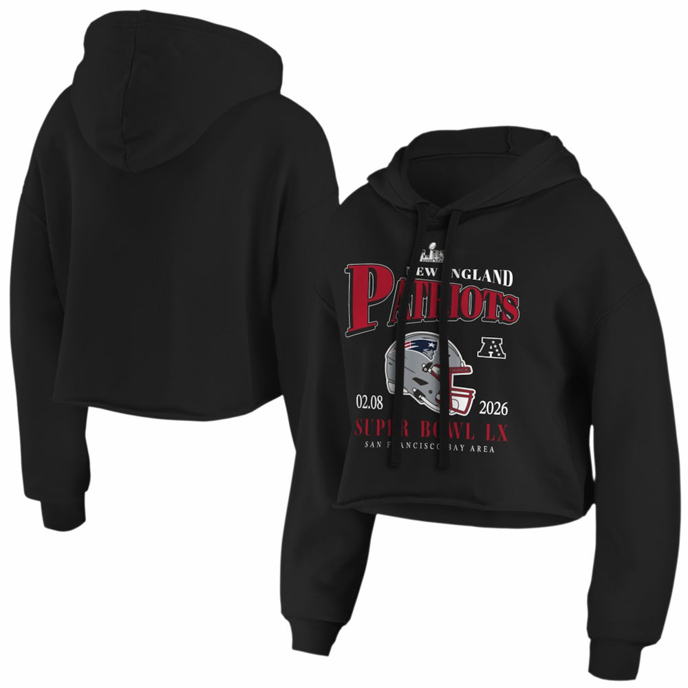 New England Patriots WEAR by Erin Andrews Women's Super Bowl LX Cropped Hoodie - Black - NFL