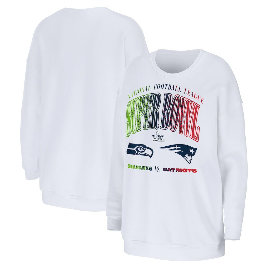 New England Patriots vs. Seattle Seahawks WEAR by Erin Andrews Women's Super Bowl LX Matchup Sweatshirt - White - NFL