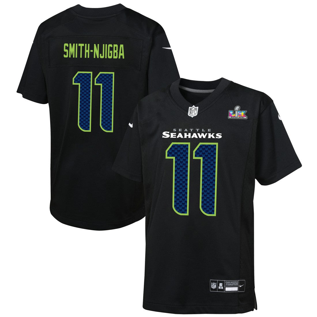 Jaxon Smith-Njigba Seattle Seahawks Youth Super Bowl LX Patch Carbon Fashion Game Jersey - Black - Nike