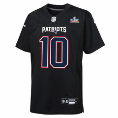 Drake Maye New England Patriots Youth Super Bowl LX Patch Carbon Fashion Game Jersey - Black - Nike