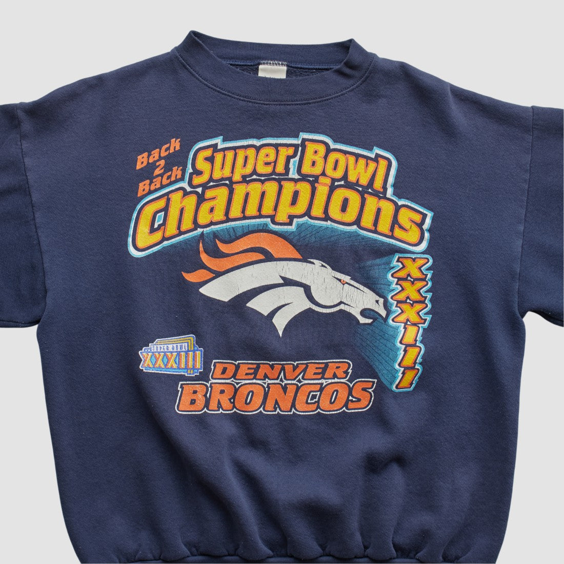Denver Broncos Logo 7 1999 Pullover Sweatshirt - Navy Vintage - Fanatics