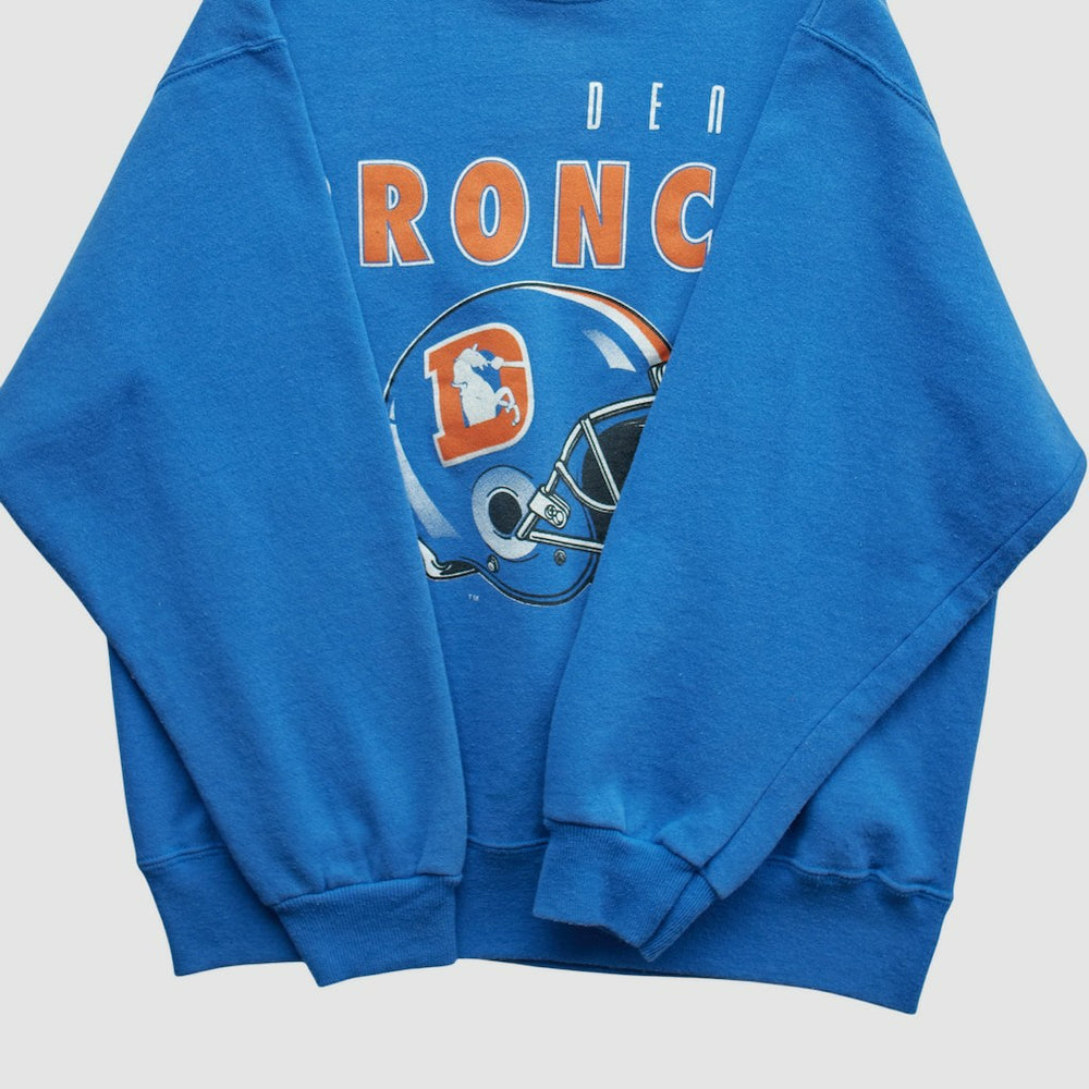 Denver Broncos Hanes 90s Pullover Sweatshirt - Blue Vintage - Fanatics