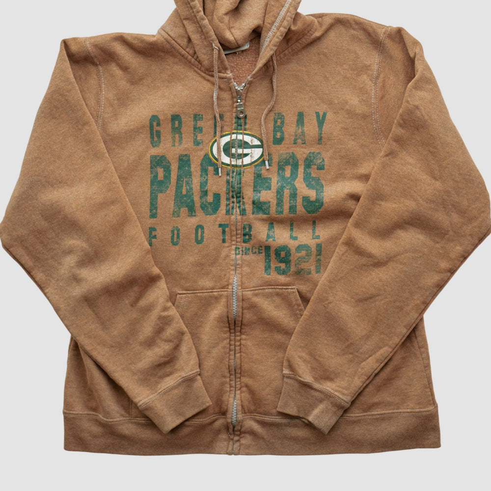 Green Bay Packers NFL 2000s Hooded Full Zip Sweatshirt - Tan Vintage - Fanatics