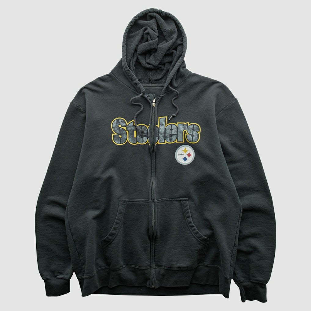 Pittsburgh Steelers Reebok 2000s Hooded Full Zip Sweatshirt - Charcoal Vintage - Fanatics