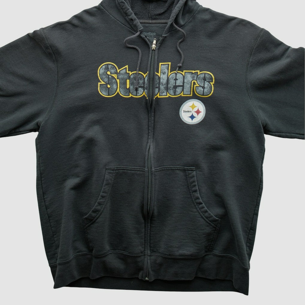 Pittsburgh Steelers Reebok 2000s Hooded Full Zip Sweatshirt - Charcoal Vintage - Fanatics