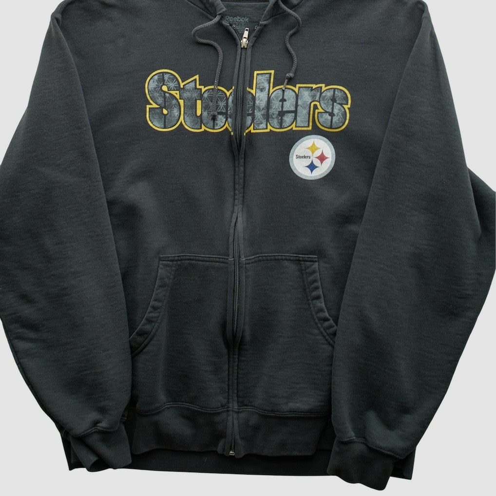 Pittsburgh Steelers Reebok 2000s Hooded Full Zip Sweatshirt - Charcoal Vintage - Fanatics