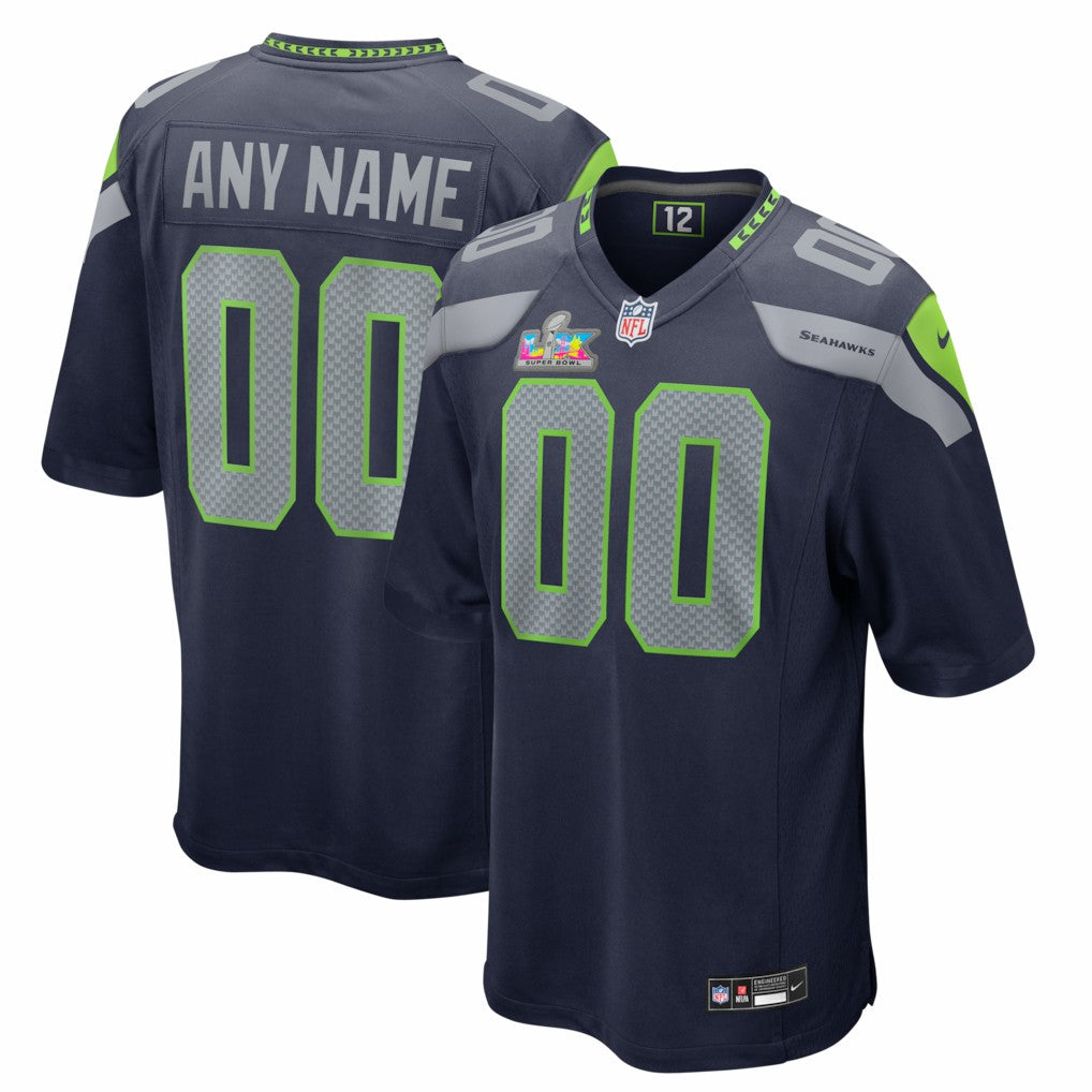 Seattle Seahawks Super Bowl LX Patch Custom Game Jersey - College Navy - Nike