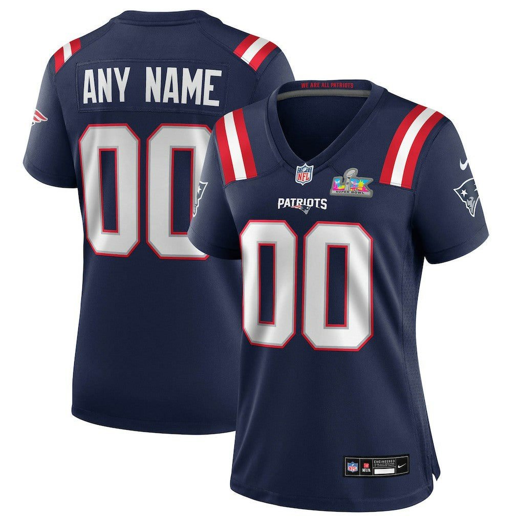 New England Patriots Women's Super Bowl LX Patch Custom Game Jersey - Navy - Nike