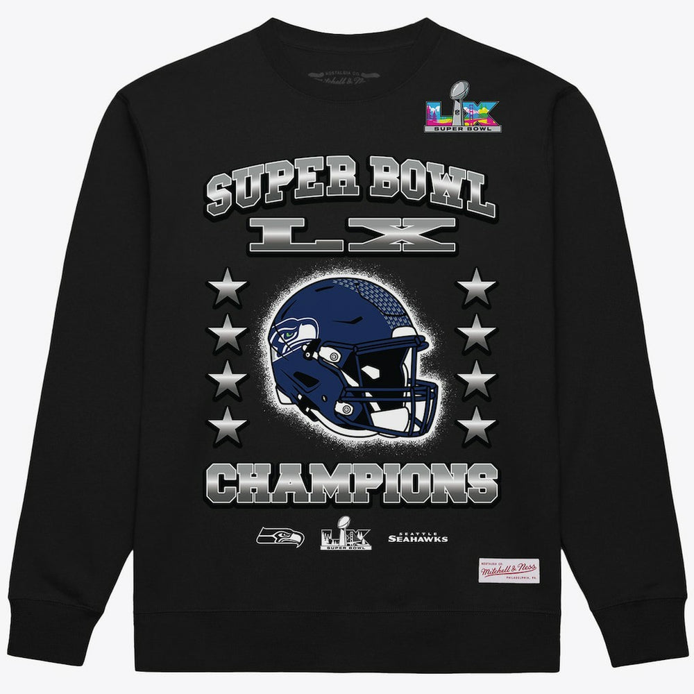 Seattle Seahawks Super Bowl LX Champions Helmet Sweatshirt - Black - Mitchell & Ness