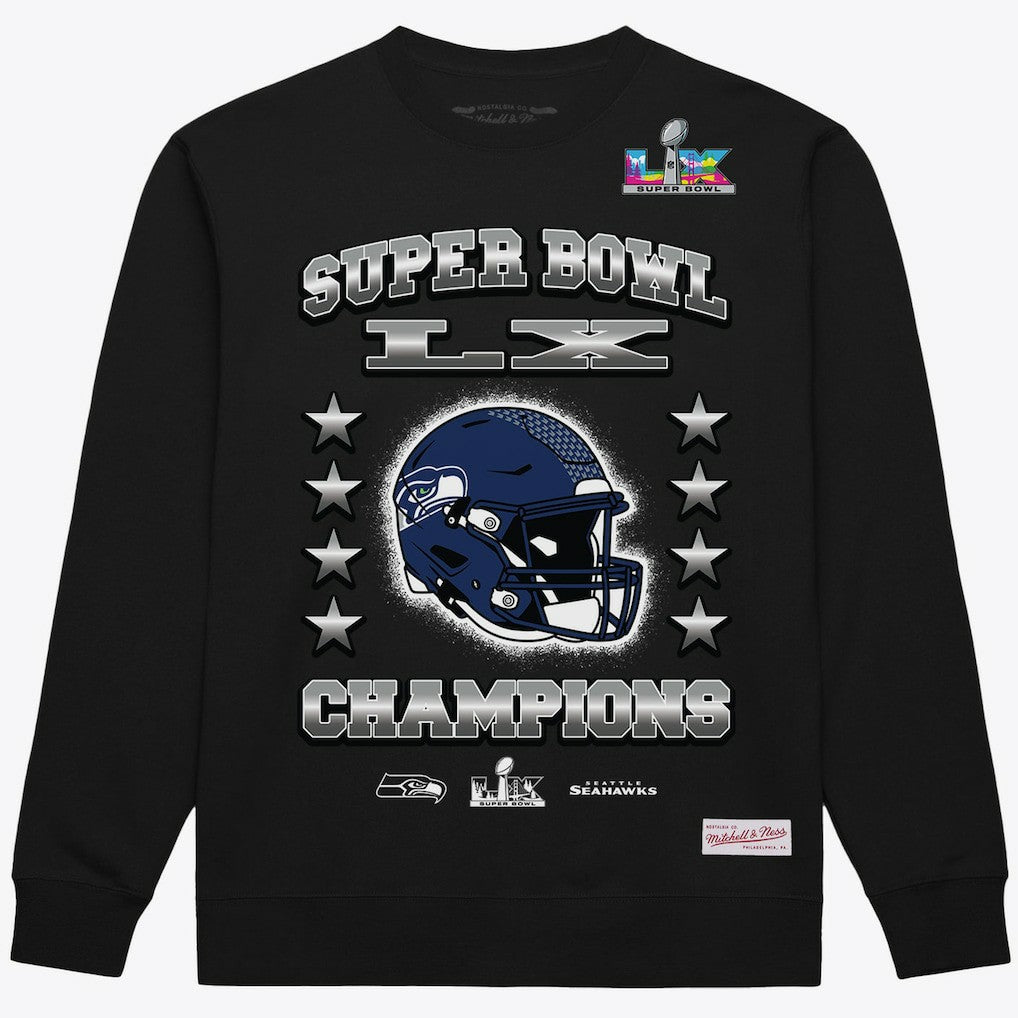 Seattle Seahawks Super Bowl LX Champions Helmet Sweatshirt - Black - Mitchell & Ness