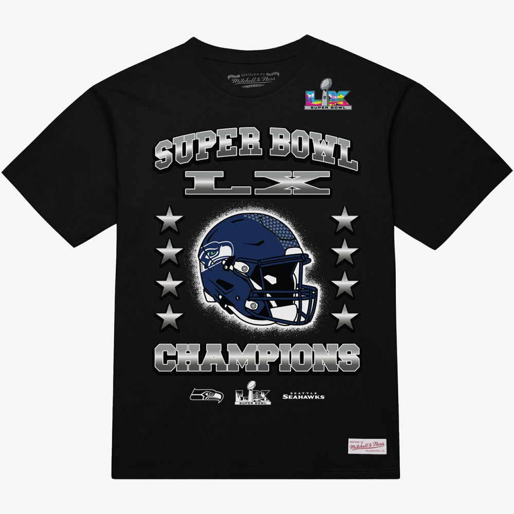 Seattle Seahawks Super Bowl LX Champions Helmet Arch T-Shirt - Black - Mitchell & Ness