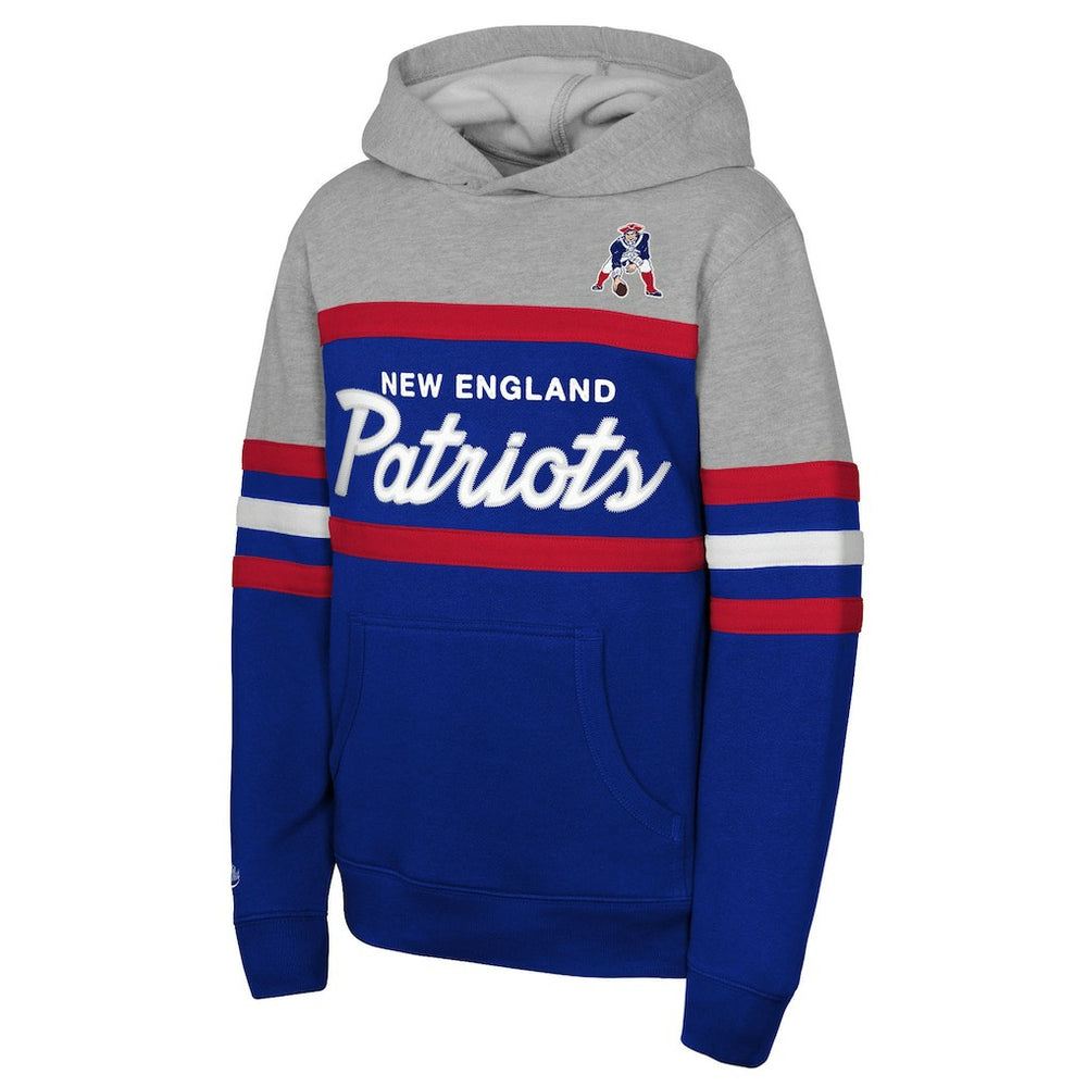 New England Patriots Throwback Head Coach Pullover Hoodie - Royal - Mitchell & Ness