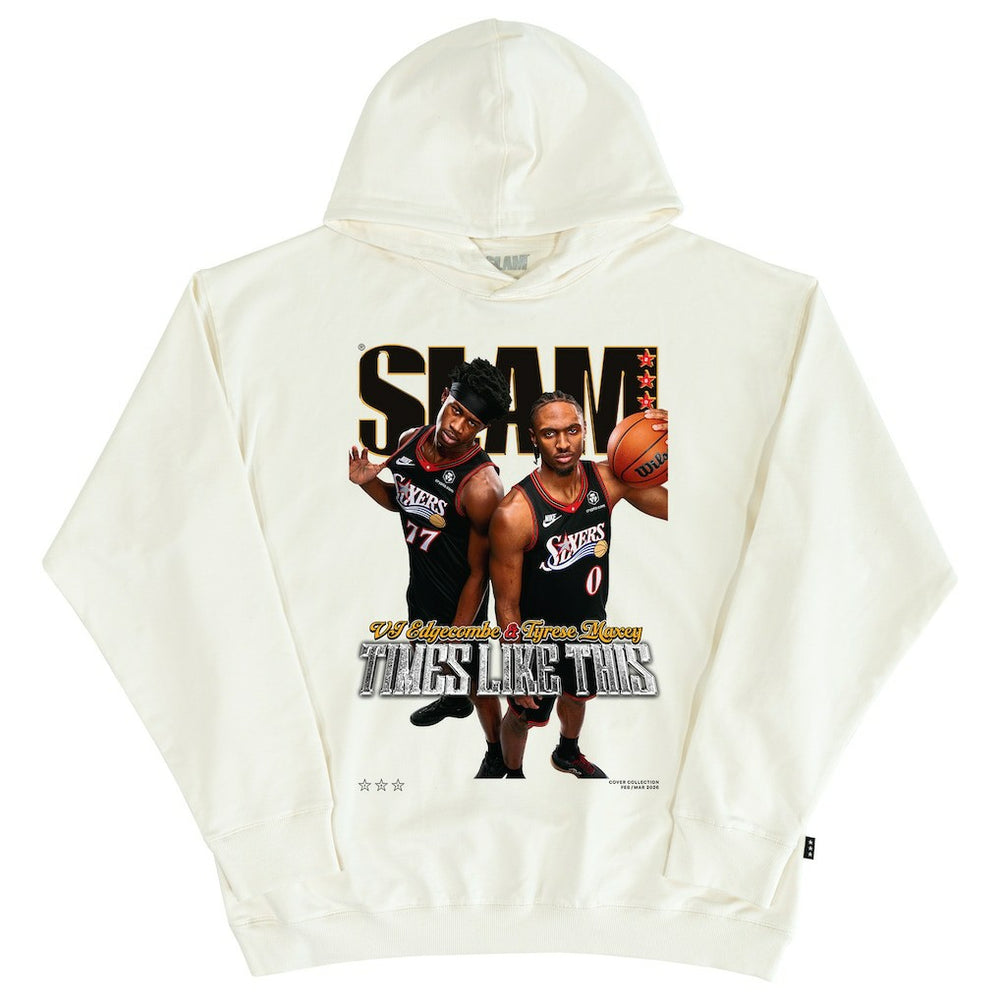 VJ Edgecombe & Tyrese Maxey Philadelphia 76ers SLAM Unisex Cover Hoodie Cream