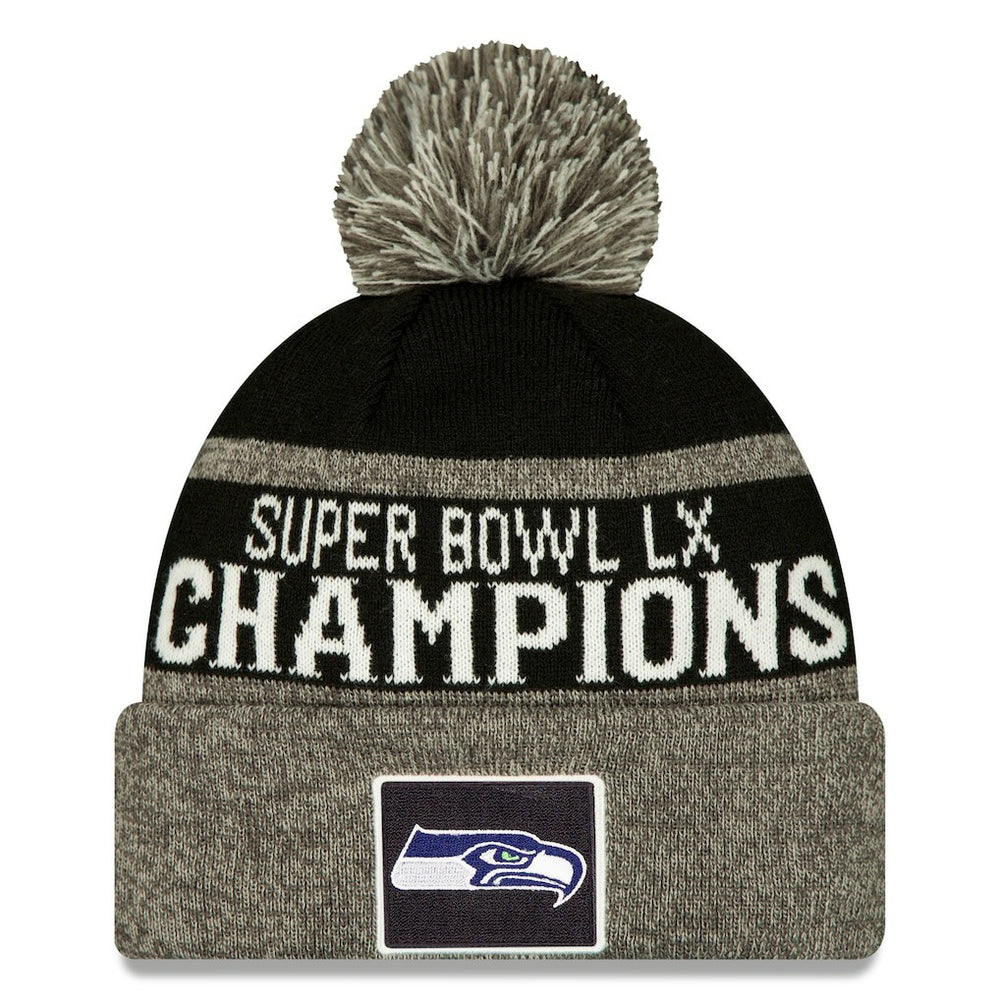 Seattle Seahawks New Era Super Bowl LX Champions Parade Cuffed Knit Hat with Pom - Black - NFL