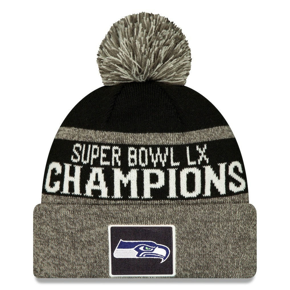 Seattle Seahawks New Era Super Bowl LX Champions Parade Cuffed Knit Hat with Pom - Black - NFL