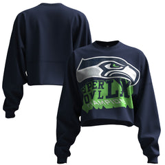 Seattle Seahawks Spirit Jersey Women's Super Bowl LX Champions Cropped Long Sleeve T-Shirt - College Navy - NFL