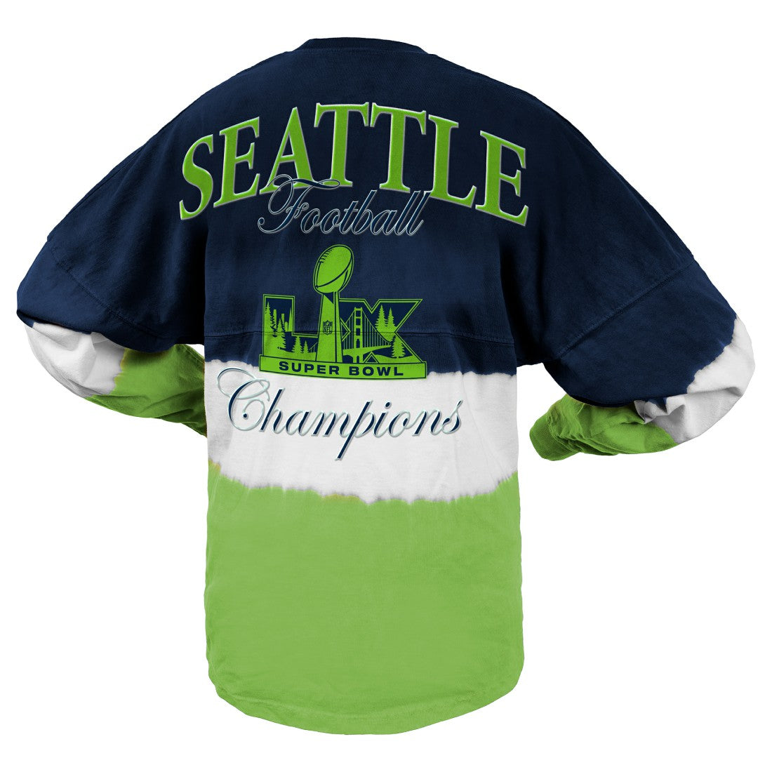 Seattle Seahawks Spirit Jersey Women's Super Bowl LX Champions Horizontal Ombre Long Sleeve T-Shirt - College Navy/Neon Green - NFL