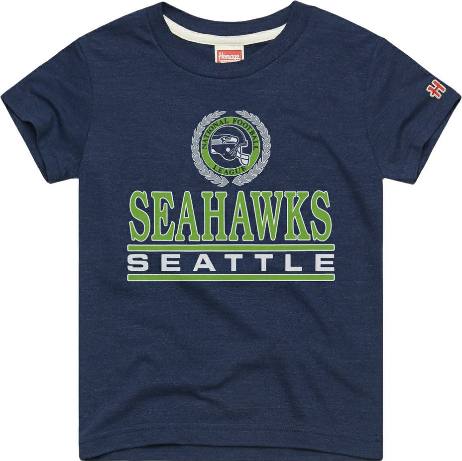Seattle Seahawks Homage Youth Crest Tri-Blend T-Shirt - College Navy - NFL