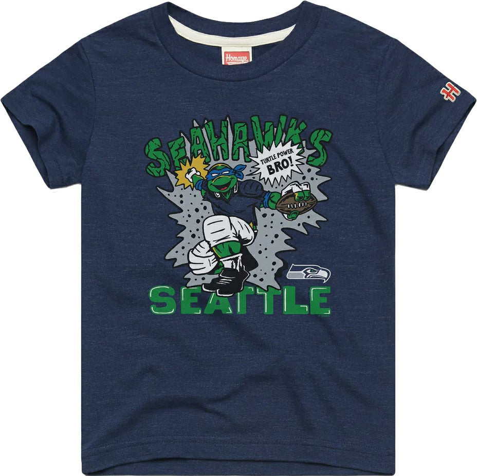 Leonardo Seattle Seahawks Homage Youth TMNT Tri-Blend T-Shirt - College Navy - NFL