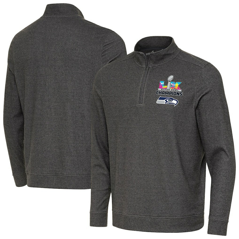 Seattle Seahawks Antigua Super Bowl LX Champions Subtle Quarter-Zip Pullover - Black - NFL