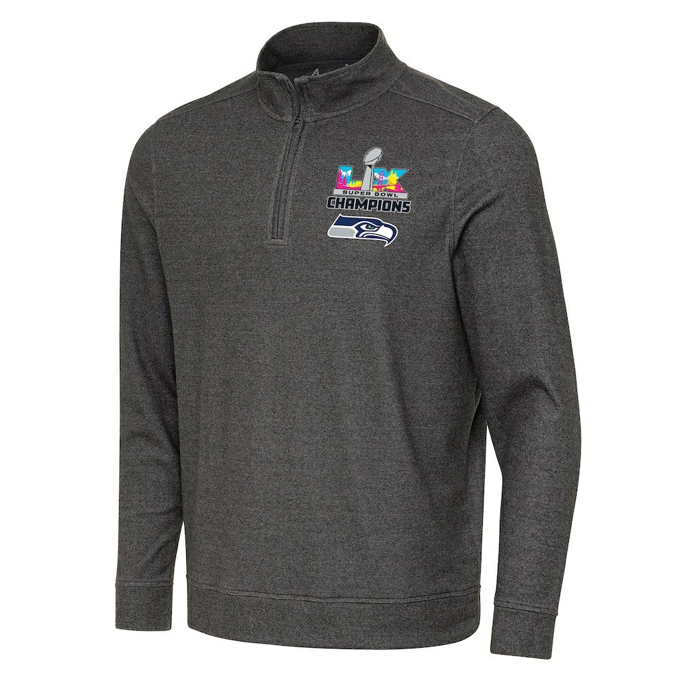 Seattle Seahawks Antigua Super Bowl LX Champions Subtle Quarter-Zip Pullover - Black - NFL