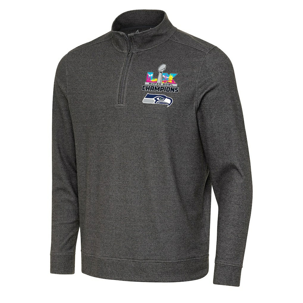 Seattle Seahawks Antigua Super Bowl LX Champions Subtle Quarter-Zip Pullover - Black - NFL