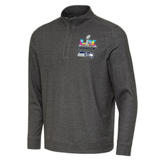 Seattle Seahawks Antigua Super Bowl LX Champions Subtle Quarter-Zip Pullover - Black - NFL