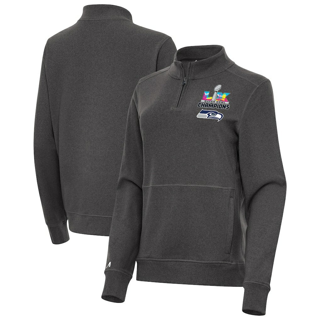 Seattle Seahawks Antigua Women's Super Bowl LX Champions Crush Quarter-Zip Pullover - Charcoal - NFL