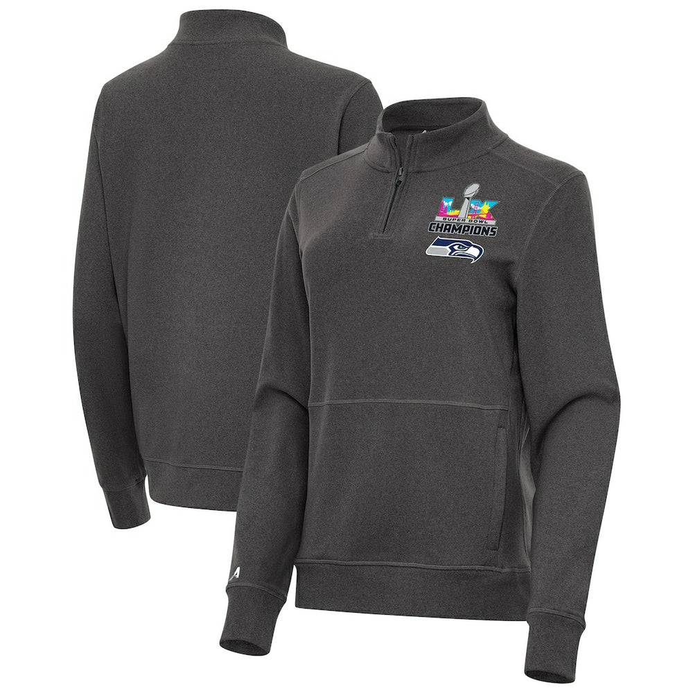 Seattle Seahawks Antigua Women's Super Bowl LX Champions Crush Quarter-Zip Pullover - Charcoal - NFL