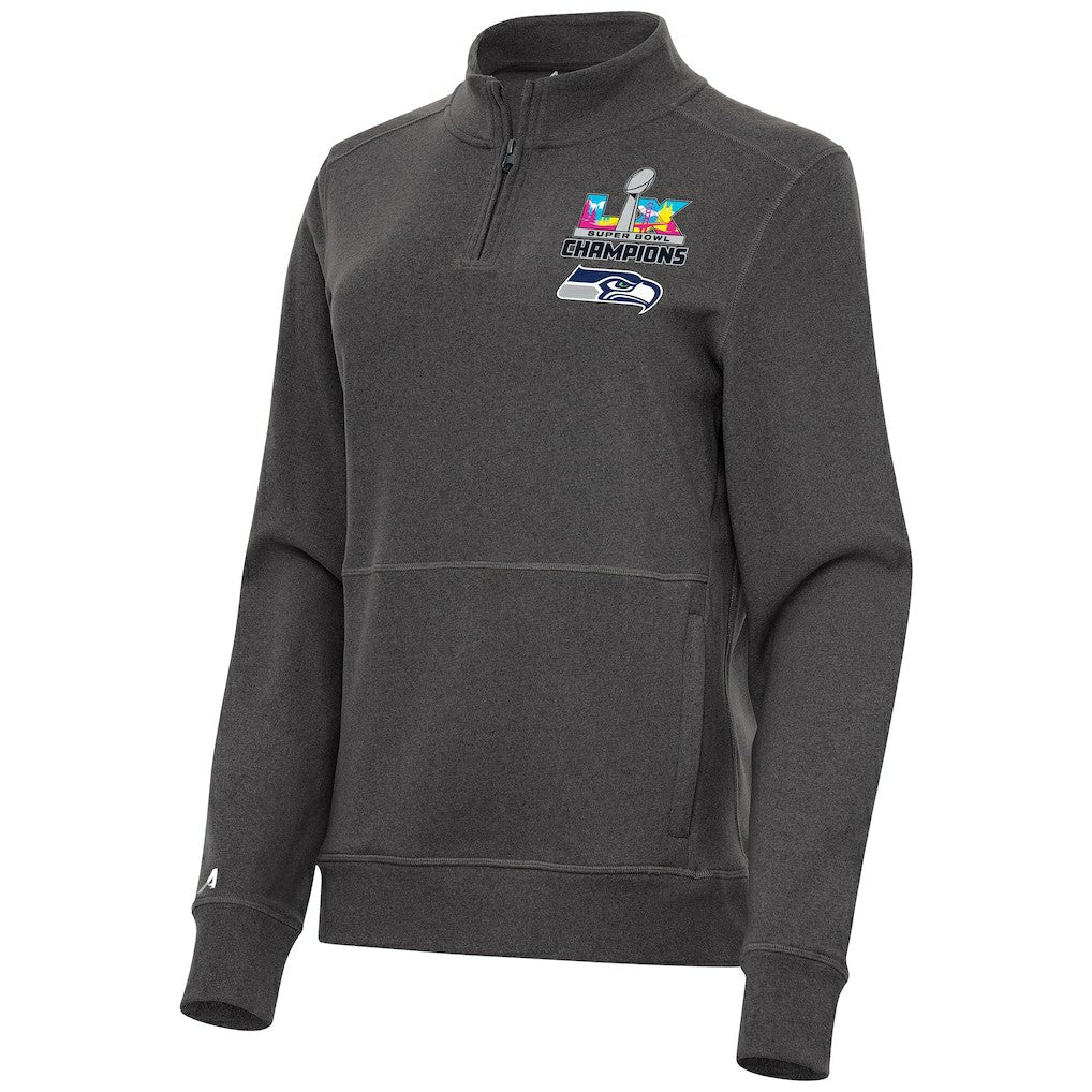 Seattle Seahawks Antigua Women's Super Bowl LX Champions Crush Quarter-Zip Pullover - Charcoal - NFL