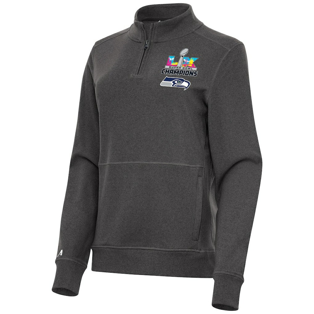 Seattle Seahawks Antigua Women's Super Bowl LX Champions Crush Quarter-Zip Pullover - Charcoal - NFL