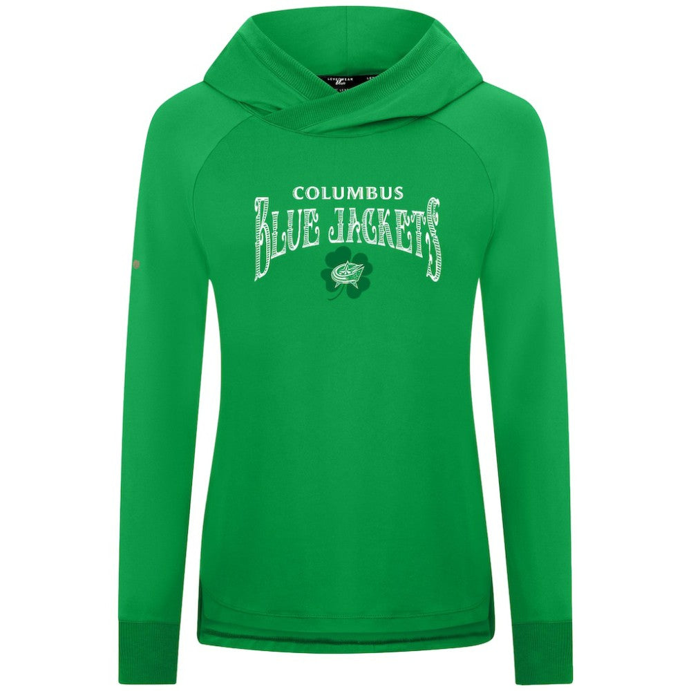 Columbus Blue Jackets Levelwear Women's St. Patrick's Day Slender Raglan Hoodie - Kelly Green | NHL near me