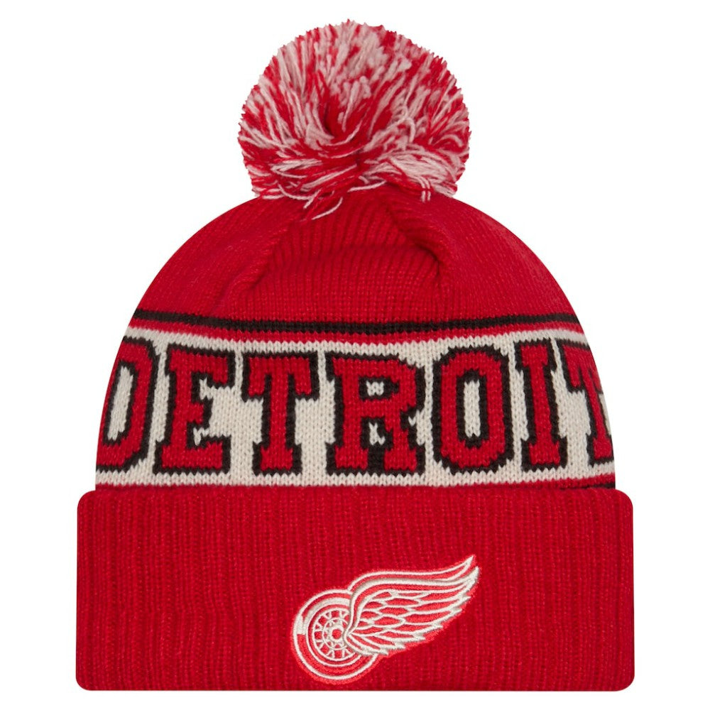 Detroit Red Wings New Era Retro Cuffed Knit Hat with Pom - Red | New Era online