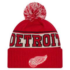 Detroit Red Wings New Era Retro Cuffed Knit Hat with Pom - Red | New Era online