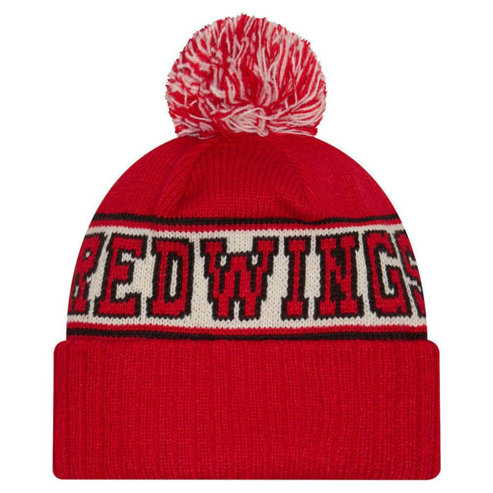 Detroit Red Wings New Era Retro Cuffed Knit Hat with Pom - Red | New Era online