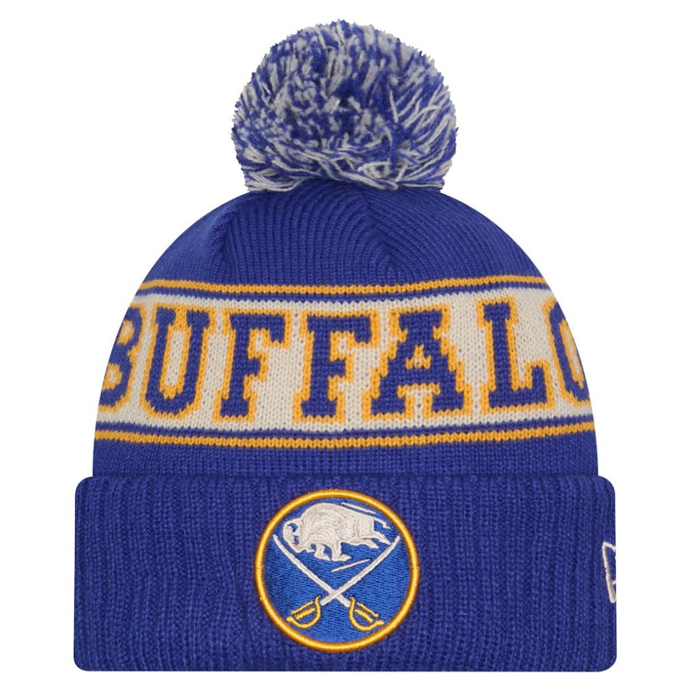 Buffalo Sabres New Era Retro Cuffed Knit Hat with Pom - Royal | New Era Lifestyle
