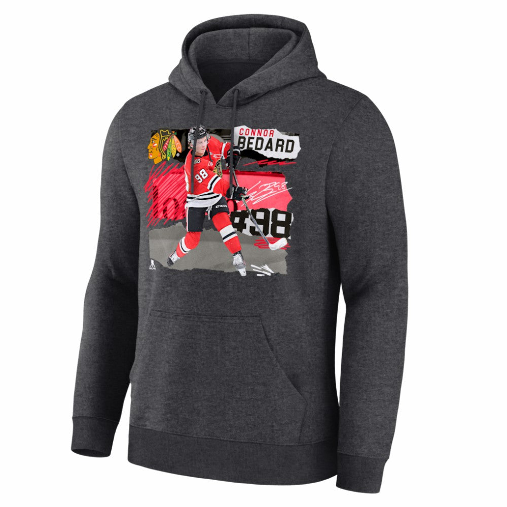 Connor Bedard Chicago Blackhawks Fresh Ice Hoodie - Charcoal | NHL Lifestyle