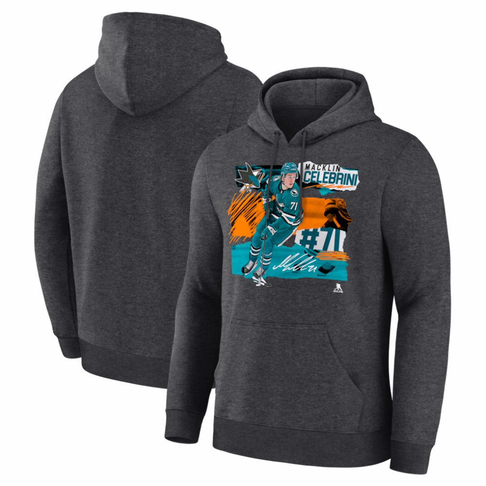 Macklin Celebrini San Jose Sharks Fresh Ice Hoodie - Charcoal | NHL Lifestyle
