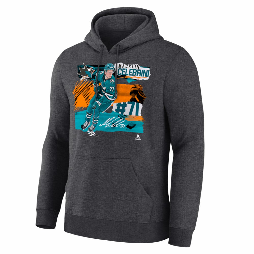 Macklin Celebrini San Jose Sharks Fresh Ice Hoodie - Charcoal | NHL Lifestyle