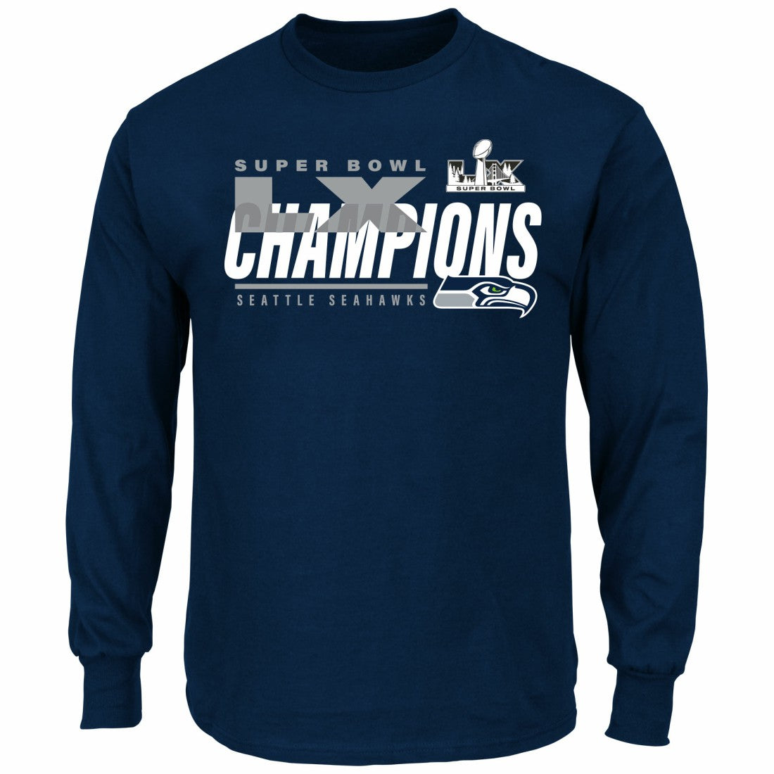 Seattle Seahawks Super Bowl LX Champions Big & Tall Iconic Victory Long Sleeve T-Shirt - College Navy - Fanatics
