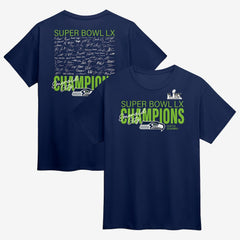 Seattle Seahawks Super Bowl LX Champions Big & Tall Autograph Signing Roster T-Shirt - College Navy - Fanatics
