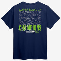 Seattle Seahawks Super Bowl LX Champions Big & Tall Autograph Signing Roster T-Shirt - College Navy - Fanatics