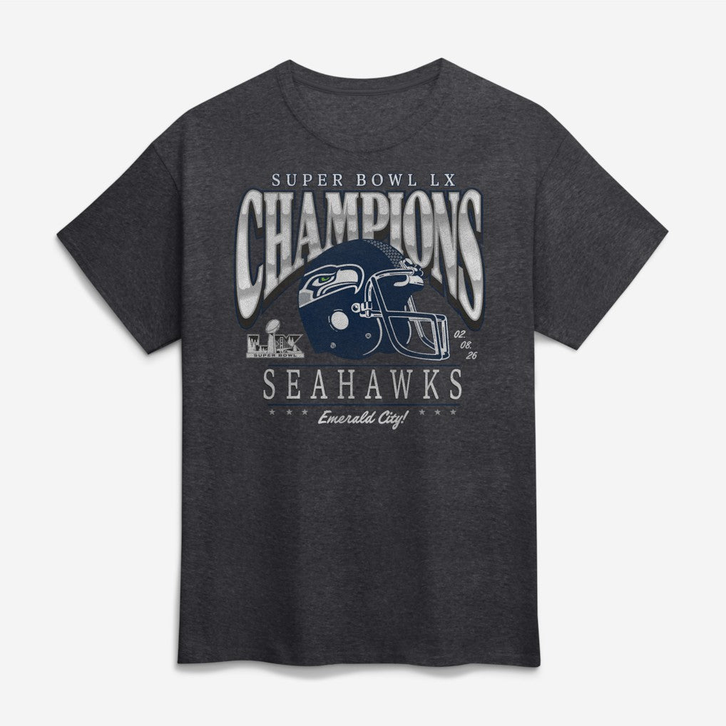 Seattle Seahawks Super Bowl LX Champions Big & Tall Prestigious Run T-Shirt - Heather Charcoal - Fanatics
