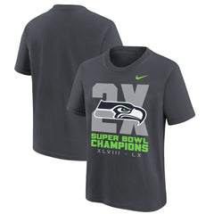 Seattle Seahawks Youth Two-Time Super Bowl Champions Multi-Champs T-Shirt - Anthracite - Nike