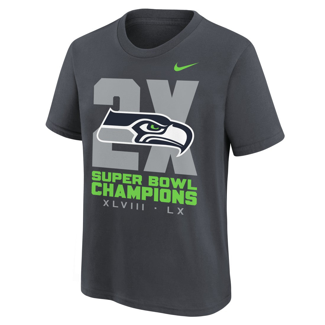 Seattle Seahawks Youth Two-Time Super Bowl Champions Multi-Champs T-Shirt - Anthracite - Nike